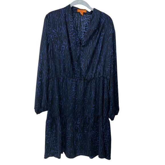 Gigi Parker Size L‎ Navy  Leopard Eclipse Tiered Long Sleeve Pullover Dress - Picture 3 of 7